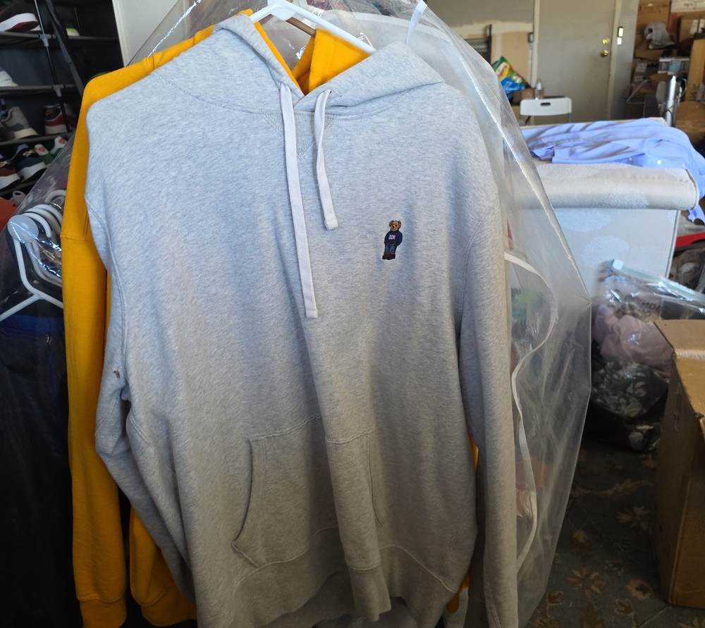 Gray Pullover Hoodie with Small Embroidered Logo - Men's Shirt